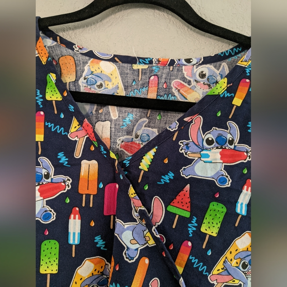 Disney Lilo Stitch Scrub Top Medical Office Uniform Patriotic Costume Cute - Picture 5 of 9